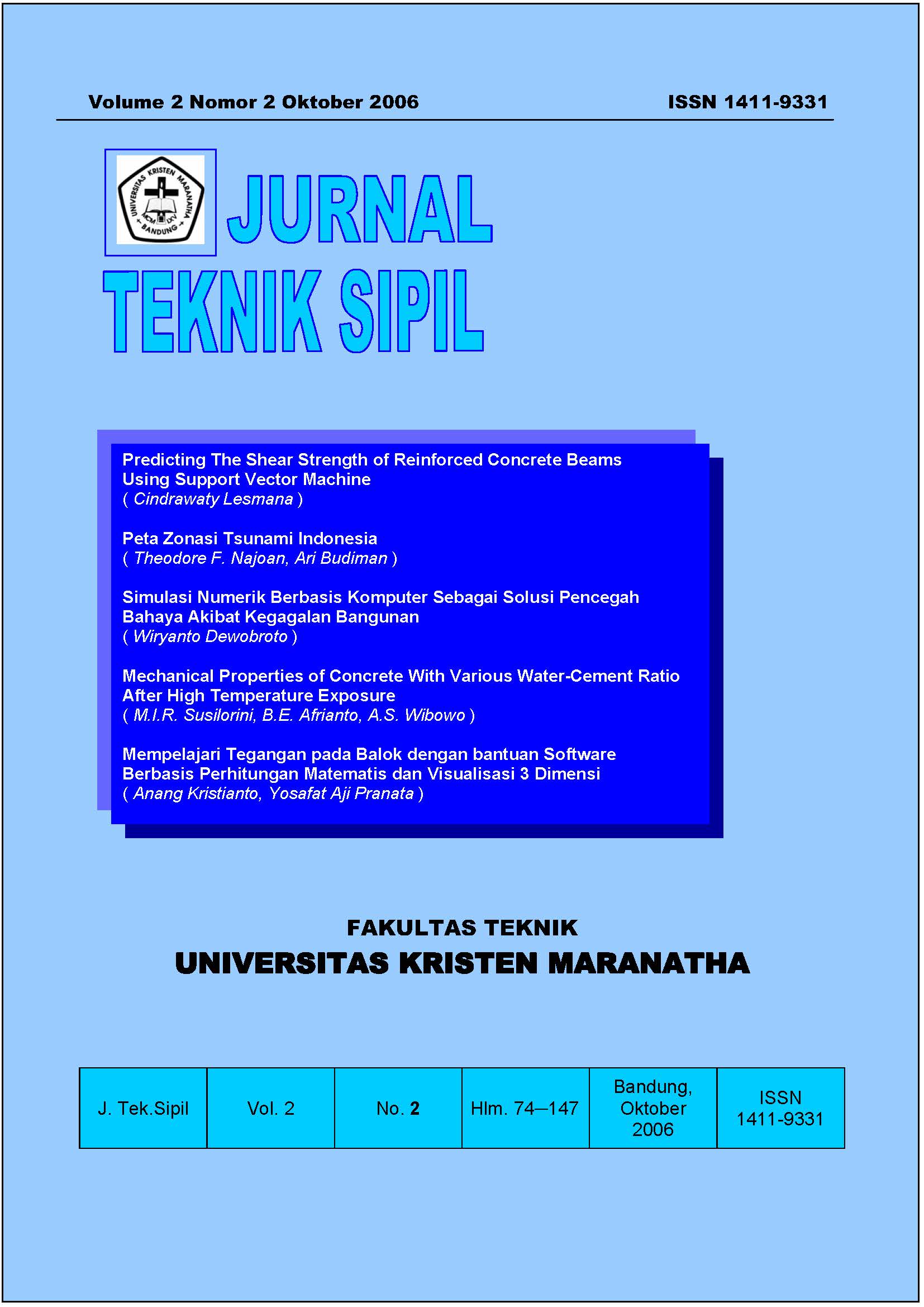 					View Vol. 2 No. 2 (2006): Jurnal Teknik Sipil
				