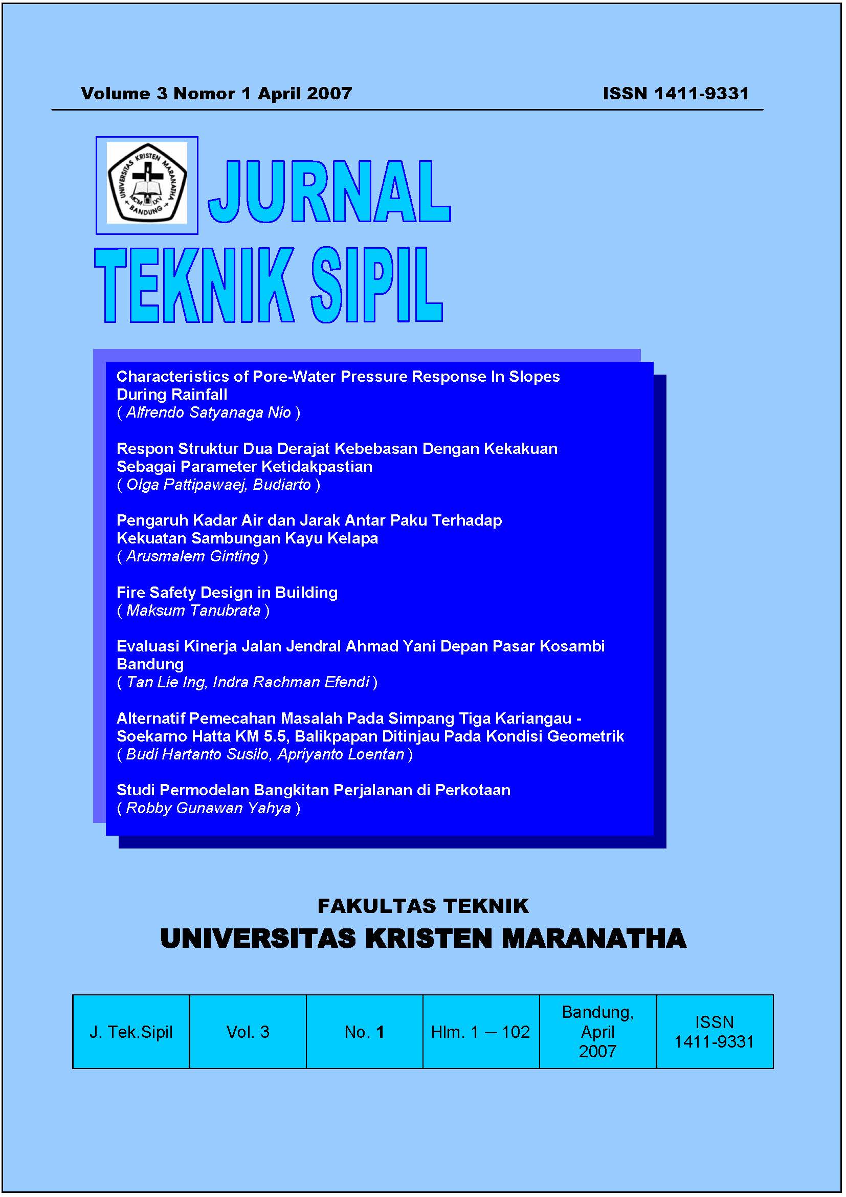 					View Vol. 3 No. 1 (2007): Jurnal Teknik Sipil
				