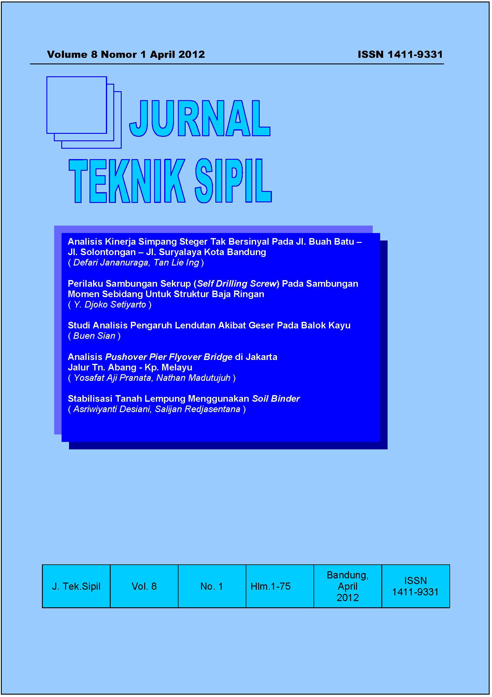 					View Vol. 8 No. 1 (2012): Jurnal Teknik Sipil
				