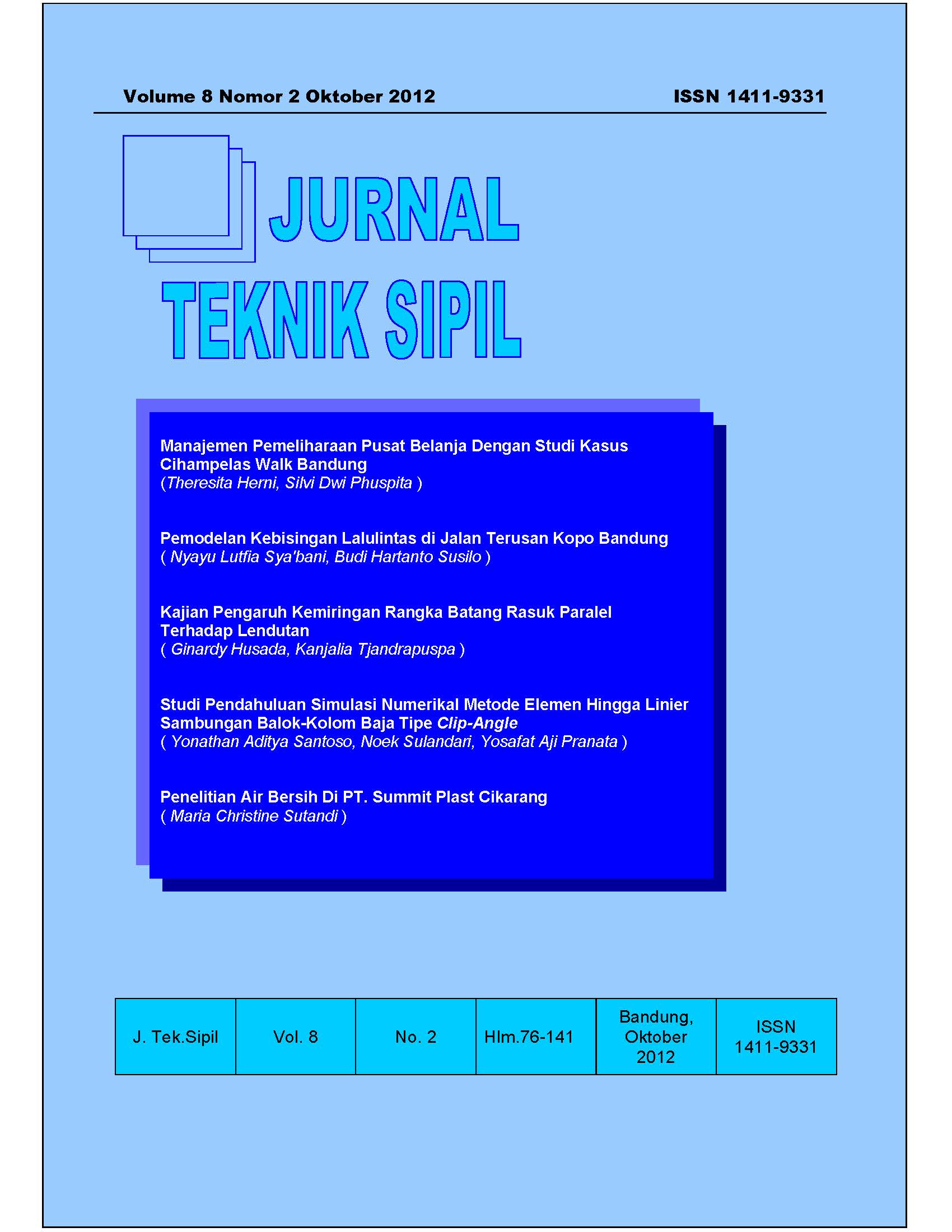 					View Vol. 8 No. 2 (2012): Jurnal Teknik Sipil
				