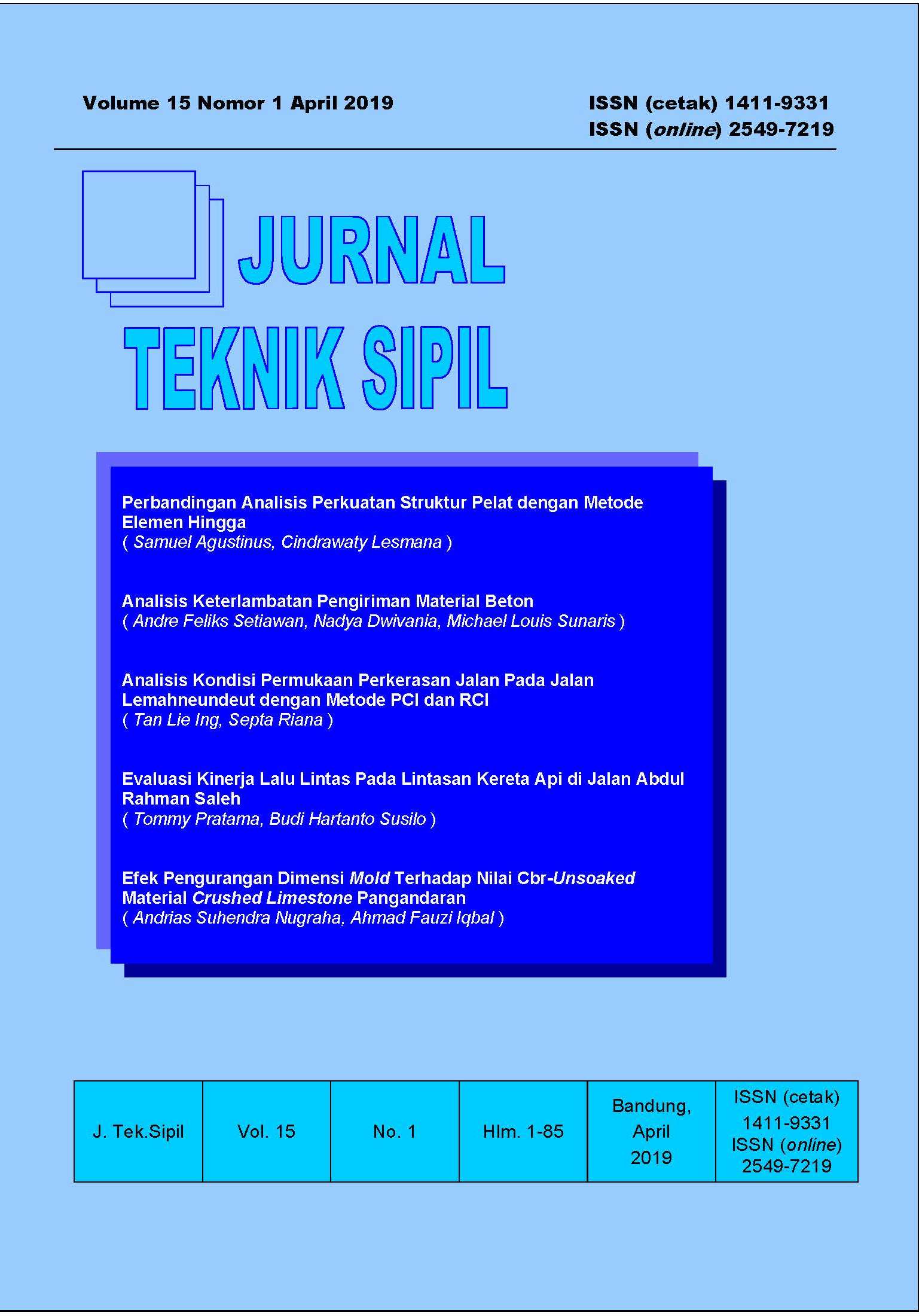 					View Vol. 15 No. 1 (2019): Jurnal Teknik Sipil
				